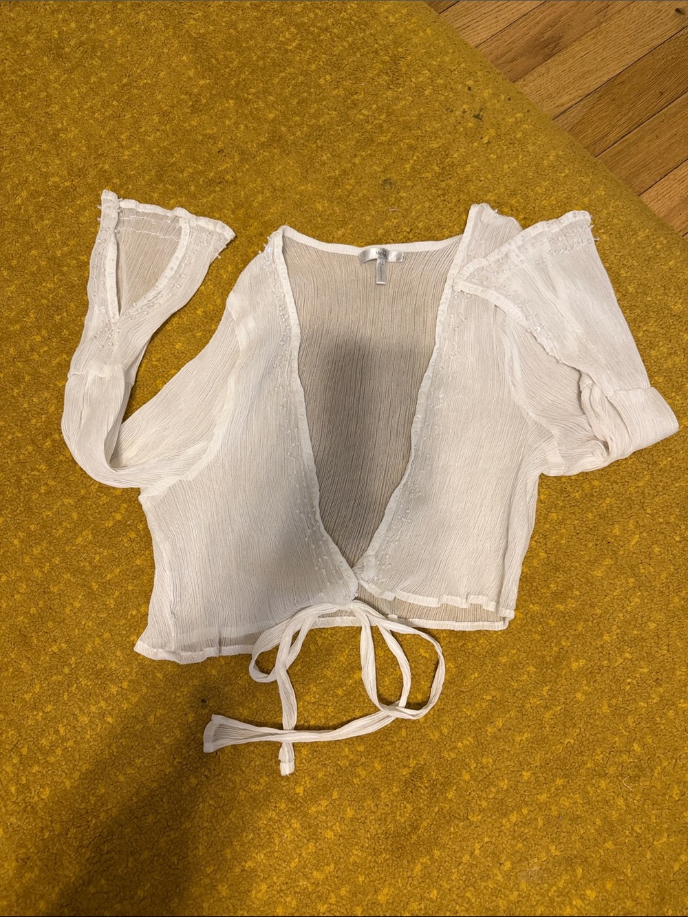 Metro White Sheer Tie-Front Crop Top